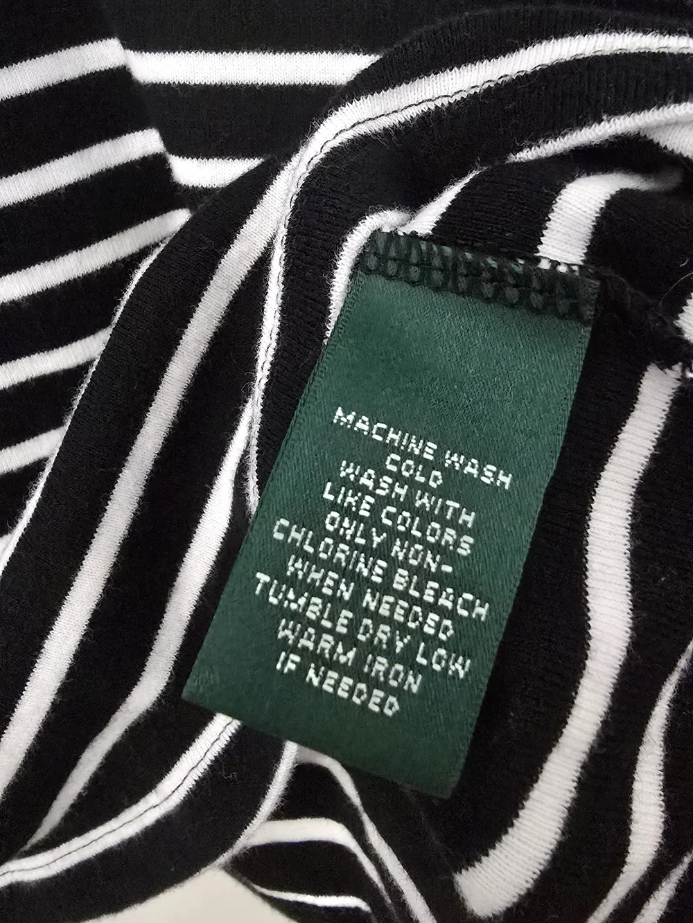 Ralph Lauren Black & White Striped Henley Top, 3/4 Sleeves, Euc - Picture 3 of 4